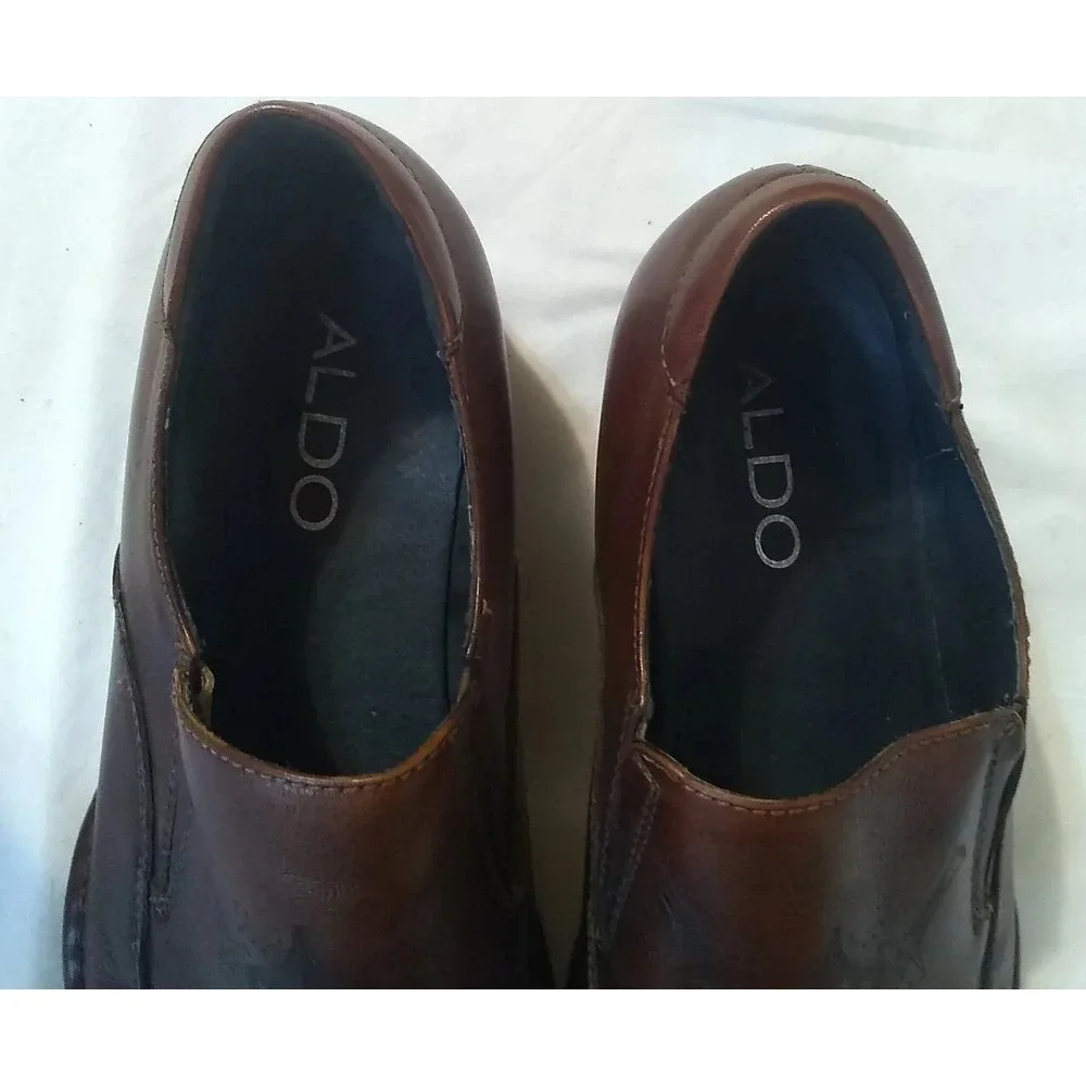 Aldo Men's Leather Dress Shoes Loafers Size US 8.5 EU 42 Brown Etched‎ Cross